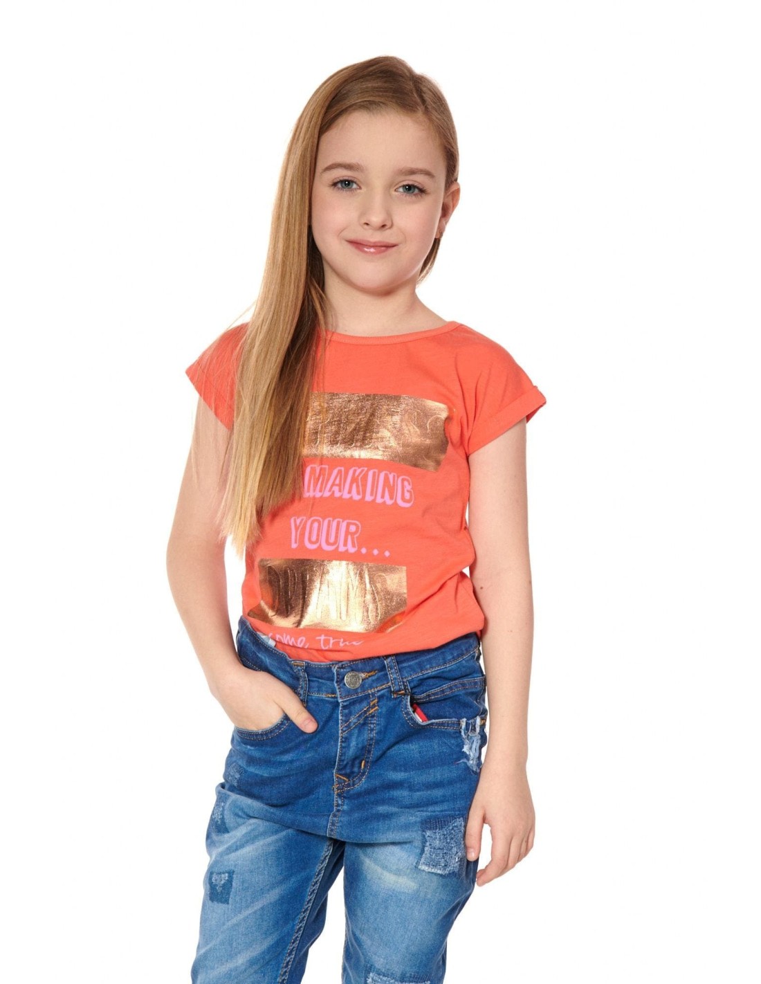 Tricou fete cu inscriptii, coral NDZ8194 - Magazin online - Boutique